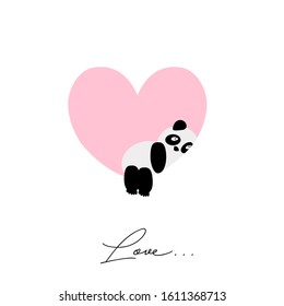 Cute panda in pink love for Valentine cards 