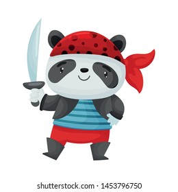 Cute panda pirate. Vector illustration on white background.