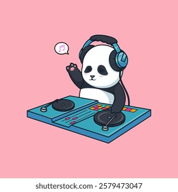 Cute panda play dj music illustration 