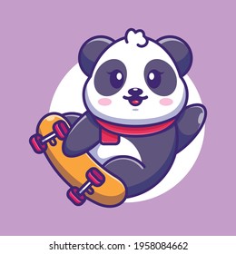 Cute panda play skateboard cartoon