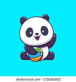 Cute Panda Play Summer Ball Vector Icon Illustration. Animal Love Icon Concept Isolated Premium Vector. Flat Cartoon Style 