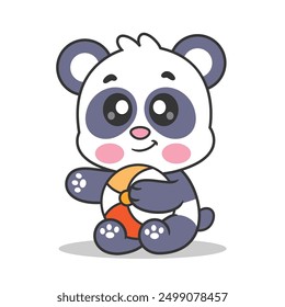 Cute Panda Play Summer Ball Vector Icon Illustration. Animal Love Holidays Isolated Premium Vector. Cartoon Style