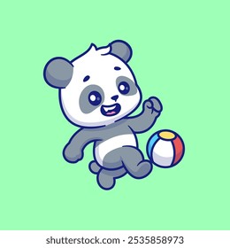 Cute Panda Playing Ball Cartoon Vector Icon Illustration. Animal Nature Icon Concept Isolated Premium Vector. Flat Cartoon Style