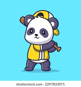 Cute Panda Playing Baseball Cartoon Vector Icon Illustration. Animal Sport Icon Concept Isolated Premium Vector. Flat Cartoon Style