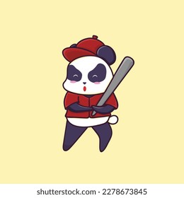 Cute Panda Playing Baseball Illustration Cartoon