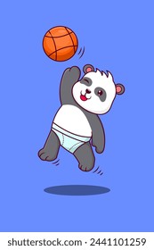 Cute panda playing basket ball