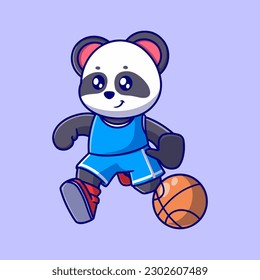 Cute panda playing basketball icon illustration. the flat design concept for sport