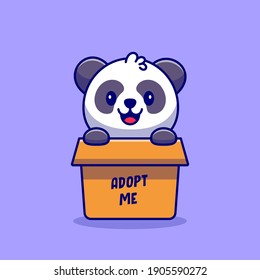 Cute Panda Playing In Box Cartoon Vector Icon Illustration. Animal Nature Icon Concept Isolated Premium Vector. Flat Cartoon Style