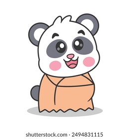 Lindo Panda Jugando En La Caja De Dibujos Animados Ilustración De Vector. Animales Naturaleza Dibujos Animados Aislado Premium Vector.Cartoon Estilo
