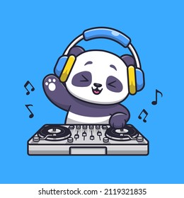 Cute Panda spielt DJ Electronic Music mit Headphone Cartoon Vektorsymbol Illustration. Animal Music Icon Konzept isolierter Premium-Vektorgrafik. Flachbildkartonstil