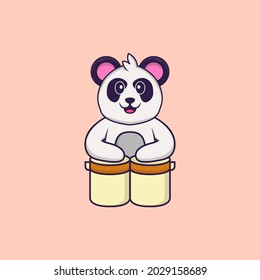 Cute Panda is playing drums. Animal cartoon concept isolated. Can used for t-shirt, greeting card, invitation card or mascot.