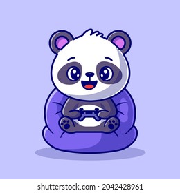 Cute Panda Playing Game Cartoon Vector Icon Illustration. Animal Technology Icon Concept Isolated Premium Vector. Flat Cartoon Style