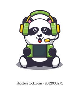 Cute panda playing a game. Cute cartoon animal illustration.