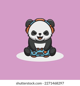 Cute panda playing game cartoon illustration