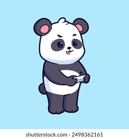 Cute Panda playing games cartoon vector icon illustration. Flat style animal cartoon logo mascot