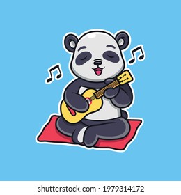 Cute Panda Playing Guitar Cartoon. Animal Vector Icon Illustration, Isolated on Premium Vector