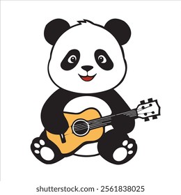 Cute Panda Playing Guitar Cartoon Vector Illustration