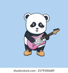 cute panda playing guitar cartoon vector icon illustration
