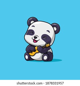 Cute panda playing guitar. Panda mascot cartoon character.
