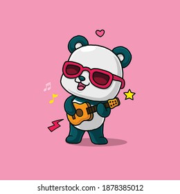 Cute panda playing guitar. Seamless pattern.