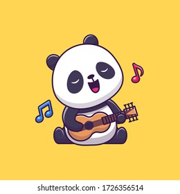 Cute Panda Playing Guitar Vector Icon Illustration. Animal Music Icon Concept Isolated Premium Vector. Flat Cartoon Style 