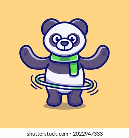 cute panda playing hula hoop