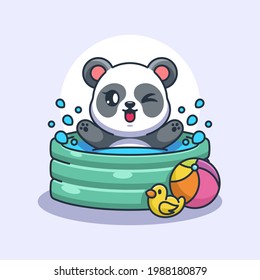 Panda lindo jugando en una piscina inflable