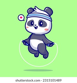 Cute Panda Playing Jump Rope Cartoon Vector Icon Illustration. Animal Sport Icon Concept Isolated Premium Vector. Flat Cartoon Style