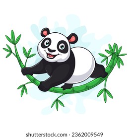 Cute panda playing on bamboo tree