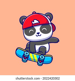 Cute Panda Playing Skateboard Cartoon Vector Icon Illustration. Animal Sport Icon Concept Isolated Premium Vector. Flat Cartoon Style