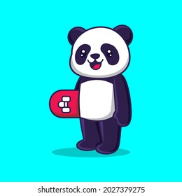 Cute panda playing skateboard cartoon vector icon illustration animal sport icon concept isolated vector