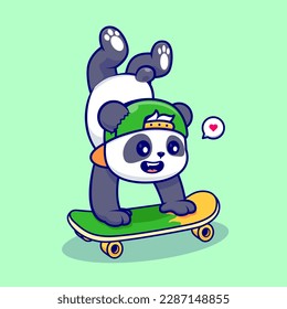 Cute Panda Playing Skateboard Cartoon Vector Icon Illustration. Animal Sport Icon Concept Isolated Premium Vector. Flat Cartoon Style