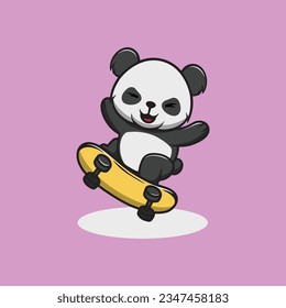 Cute panda playing skateboard cartoon illustration