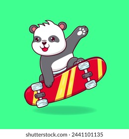 Cute Panda Playing Skateboard Cartoon Vector Icon Illustration