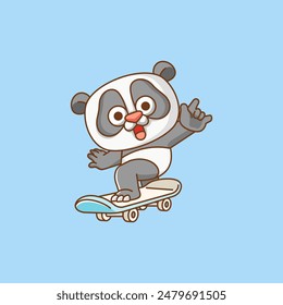 a Cute panda Playing Skateboard slide animal kawaii chibi character mascot illustration outline style
