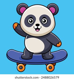 Cute Panda Playing Skateboard Vector Icon