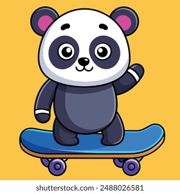 Cute Panda Playing Skateboard Vector Icon