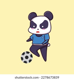 Cute Panda Playing Soccer Cartoon Illustration