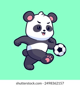 Cute Panda jugando fútbol de dibujos animados Vector icono ilustración. Estilo plano animal de dibujos animados logo mascota