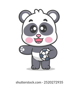 Cute Panda Playing Soccer Cartoon Vector Icon Illustration. Animal Sport Icon Concept Isolated Premium Vector. Sports Cartoon Style