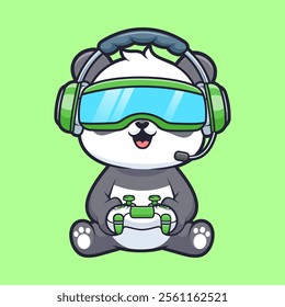 Cute Panda Playing Vr Game With Controller Cartoon Vector 
Icon Illustration. Animal Technology Icon Concept Isolated 
Premium Vector. Flat Cartoon Style 