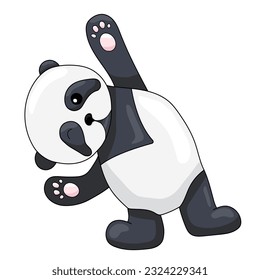 Cute panda ,plays around and winks on a white background. Vector illustration. Beautiful black and white animal.