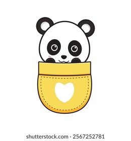 Cute panda in the pocket character cartoon icon illustration. Design isolated flat cartoon style