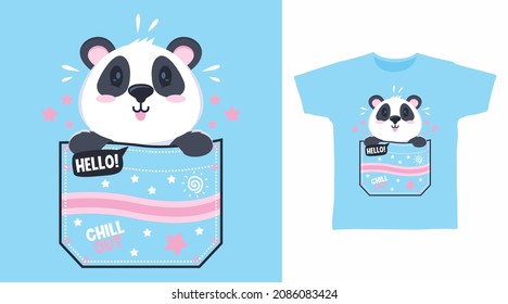 Cute Panda In The Pocket Tee Design Concept