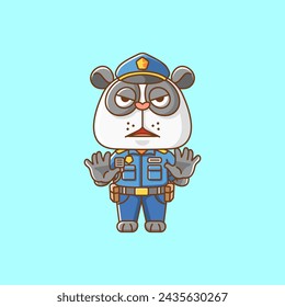 Cute panda police officer uniform cartoon animal character mascot icon flat style illustration concept set