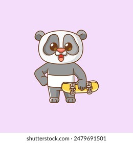 a Cute panda pose Playing Skateboard animal kawaii chibi character mascot illustration