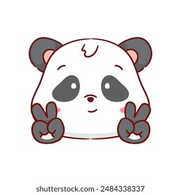 Cute panda Poses Peace Hand Sign Gesture Cartoon Character. Adorable and Kawaii Animal Icon Mascot Concept Design. Logo Vector Illustration. Isolated White Background.