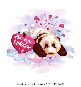 Cute panda and postcard heart. Valentine's Day.