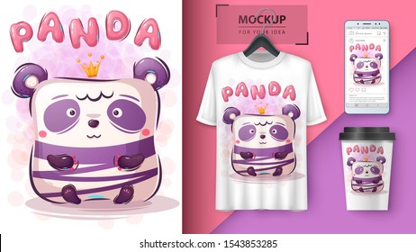 Cute panda poster and merchandising. Vector eps 10