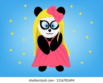 A cute panda princess in a pink dress